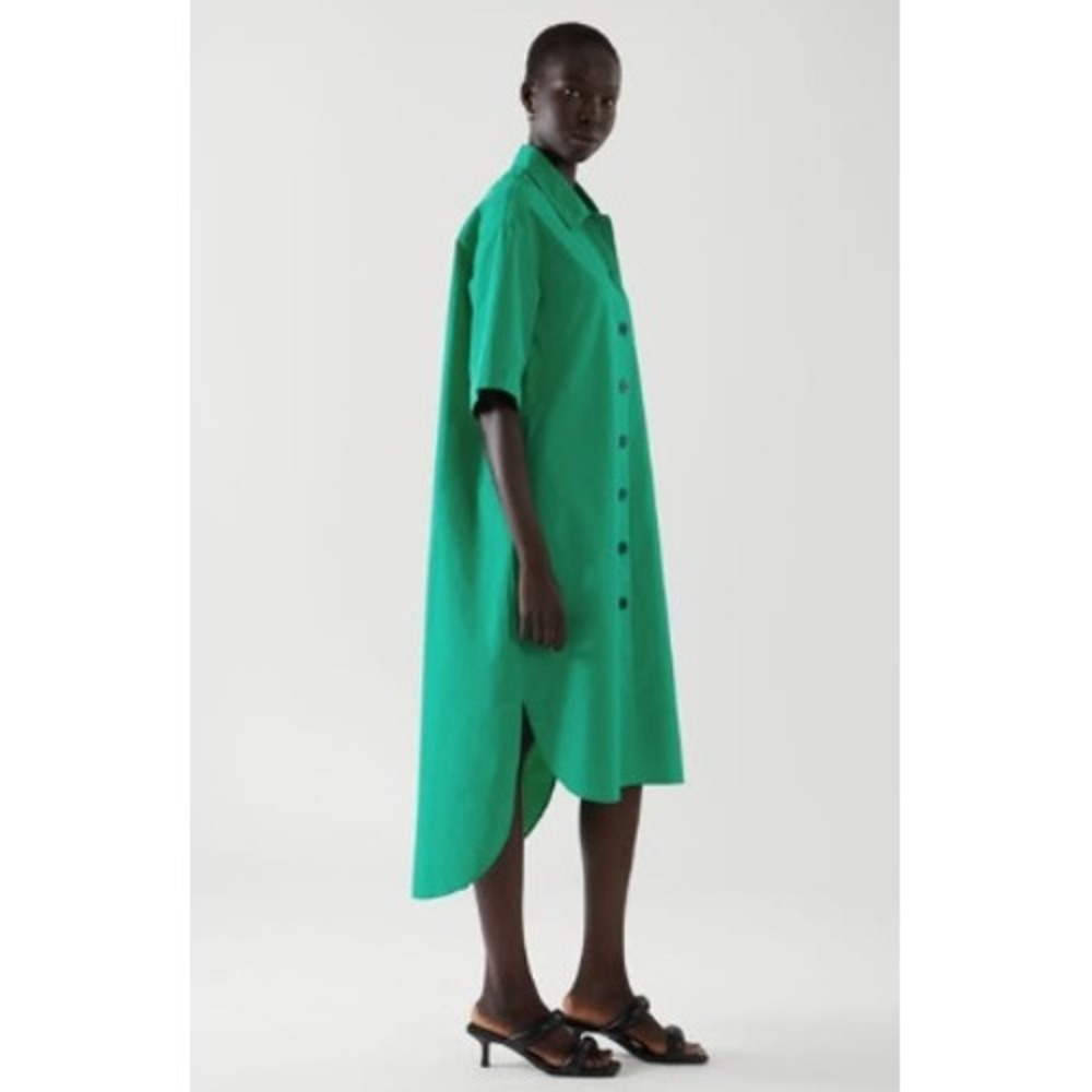 COS Oversized Cotton Button Down Shirt Dress Short Sleeve Kelly Green Size 4